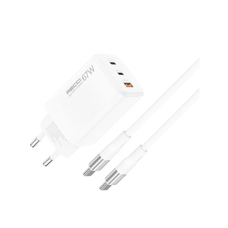 Recci 67W EU GaN Fast Charging Adapter with Type-C to Type-C Cable (RC85ECC) Official