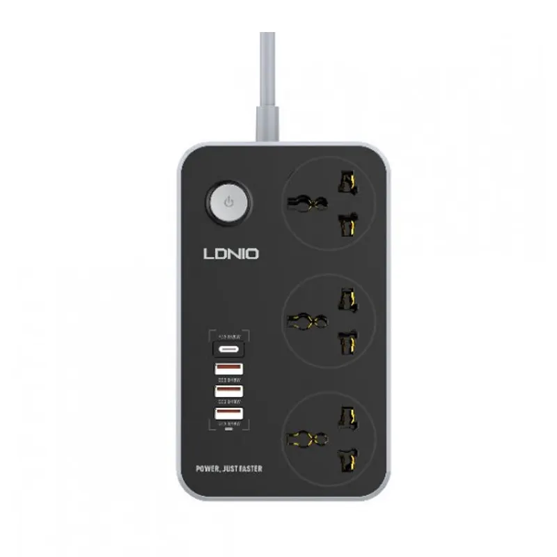 LDNIO Power Strip 3 Sockets with 38W 4x USB Ports Multiplug (SC3412) - Black Official