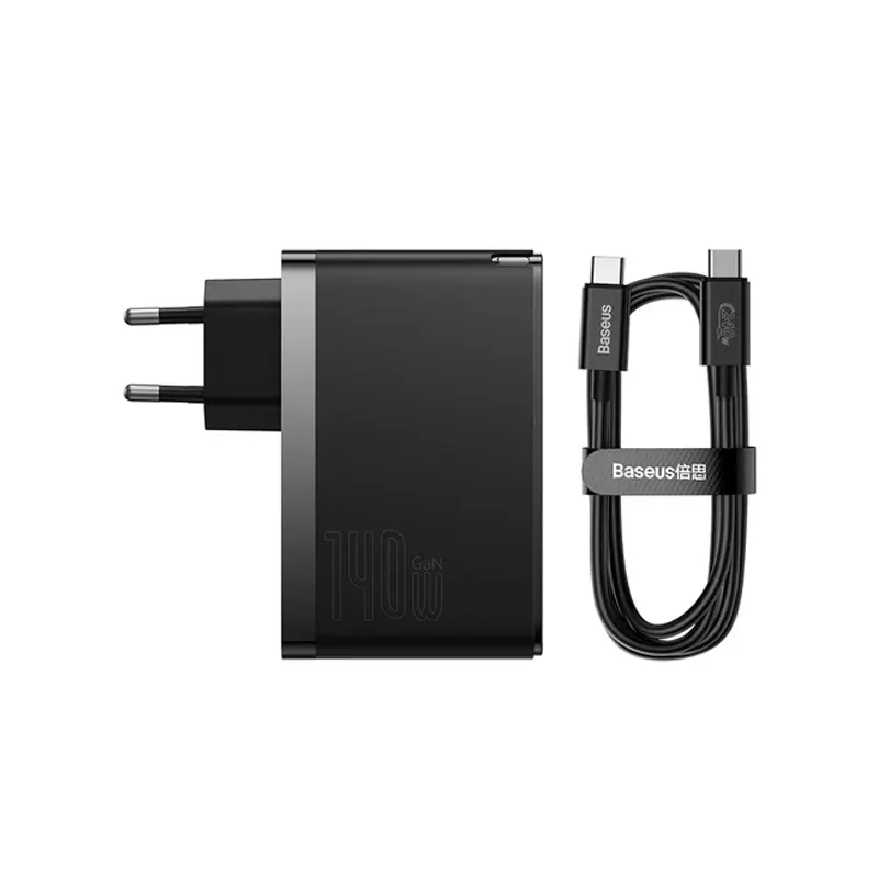 Baseus GaN5 Pro 140W Fast Charging Adapter with 240W 1M Type-C to Type-C Cable (EU Plug) (CCGP100201) - Black Official