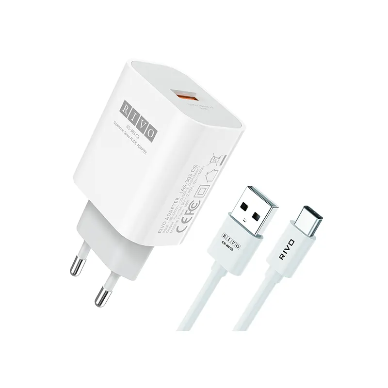 Rivo 20W USB Adapter With Type-C Cable (AS-303 CS) - White Official