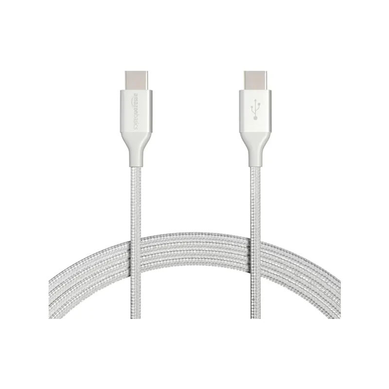 Amazon Basics 1.8m Nylon Braided USB Type-C to Type-C 2.0 Fast Charging Data Cable – Silver