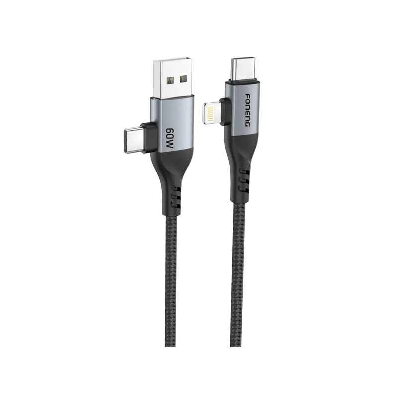 FONENG X92 60W Braided 1m 4-in-1 Fast Charging Data Cable