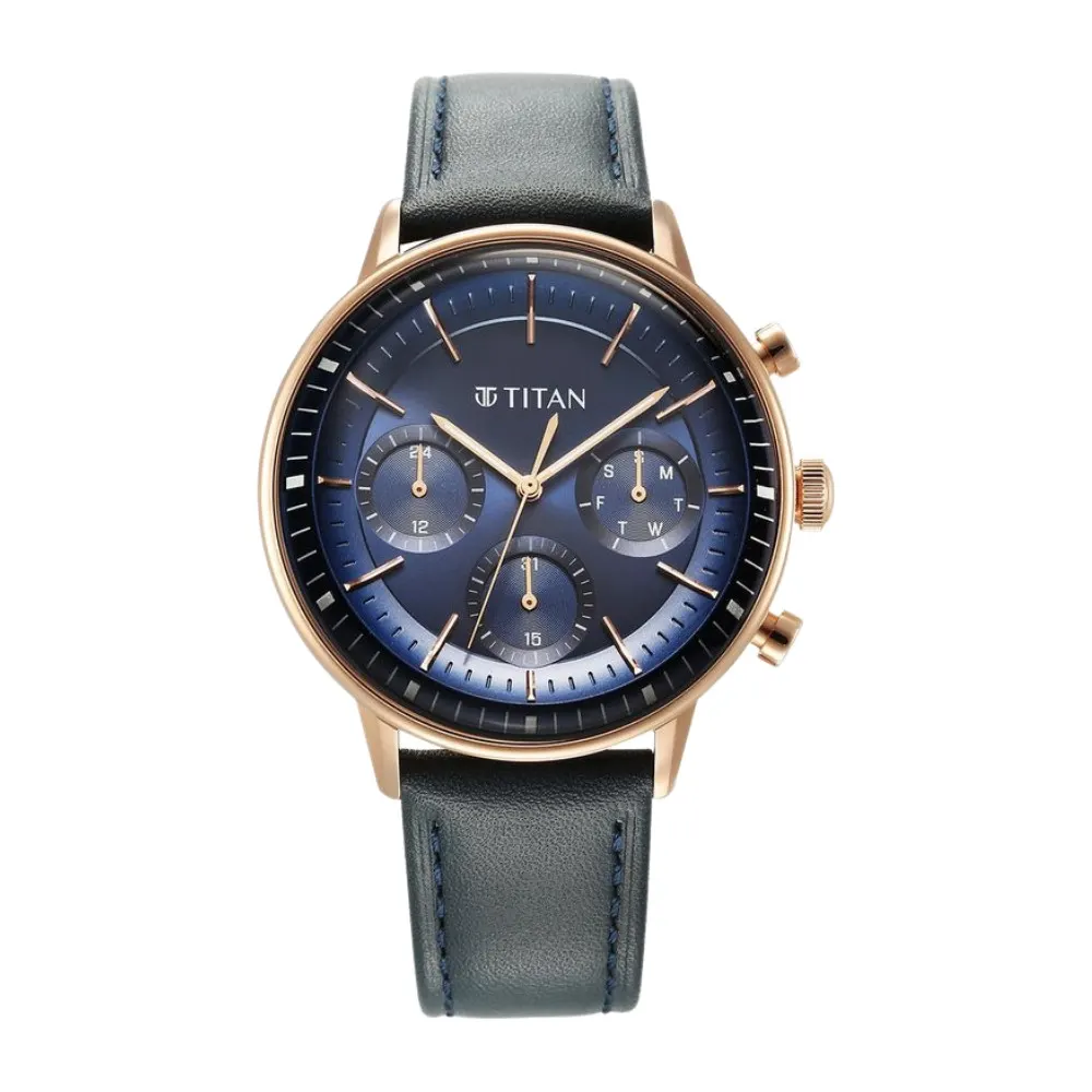 Titan Light Leathers NT90171WL01 Quartz Multifunction Leather Strap Men’s Watch
