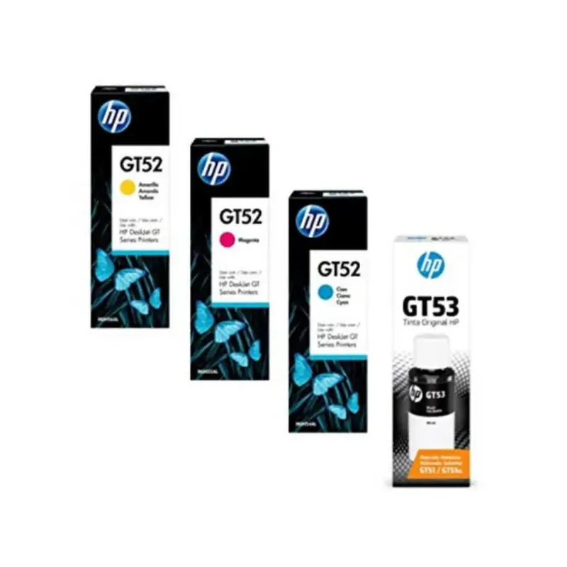 HP Black (GT53) 90ml, Cyan, Magenta & Yellow (GT52) 70ml Ink Bottle (All Pack of 4)