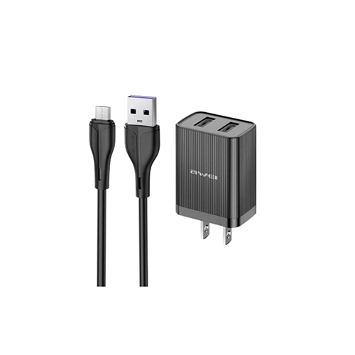 Awei C15M-EU Dual USB Wall Charger with Micro-USB Cable - Price in Bangladesh