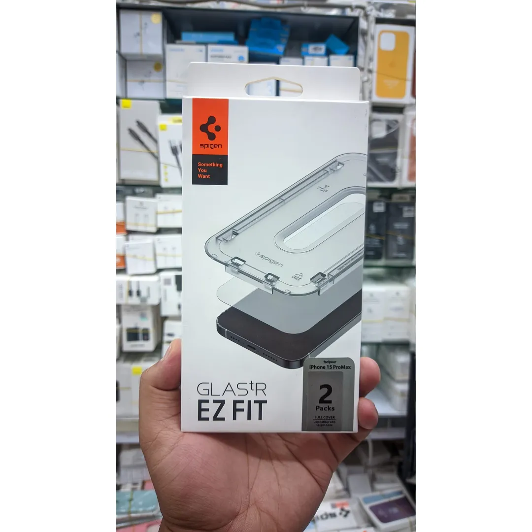 Spigen Glas Tr Ez Fit Screen Protector For Apple Iphone 15 Pro Max 6.7 2023(2Pcs Pack) Phone Cases & Covers Price in Bangladesh - Mobile.com.bd