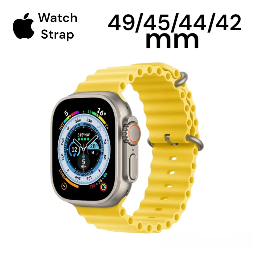 Premium Ocean Band Strap For Apple Iwatch Bands Silicone Watchband Sport Bracelet Belt Iwatch Series 8 Ultra For 49Mm/45Mm/44Mm/42Mm (Yellow) - Price in Bangladesh