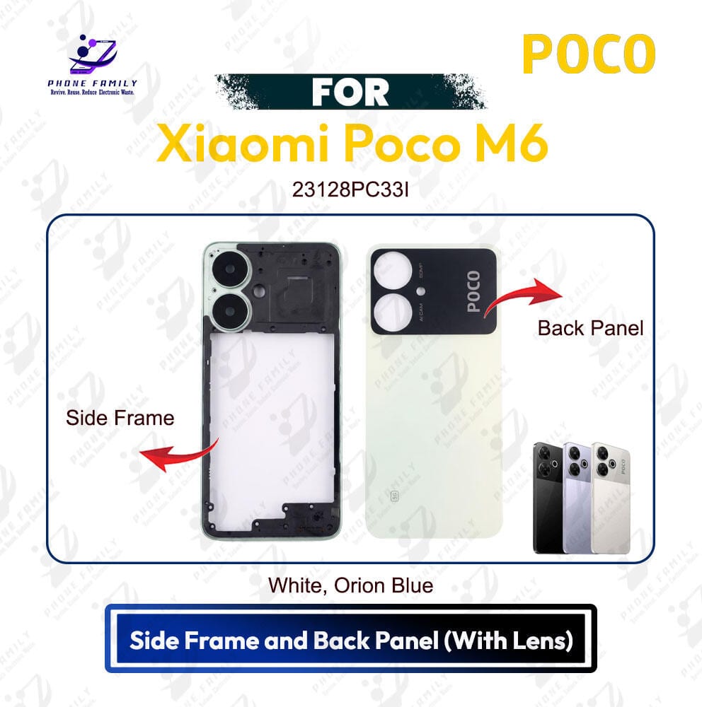 Xiaomi Poco M6 Side Frame and Back Panel with Lens | Backshell Casing Cover Replacement Part (23128PC33I) Price in Bangladesh - Mobile.com.bd