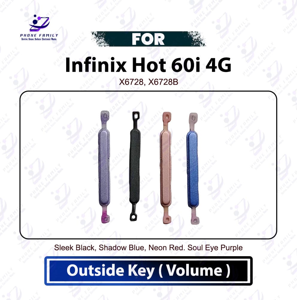 Infinix Hot 60i 4G External Side Volume Key Cap - Outer Volume Up Down Switch Button Key Replacement Repair Spare Parts (X6728, X6728B) Outside Key Price in Bangladesh - Mobile.com.bd