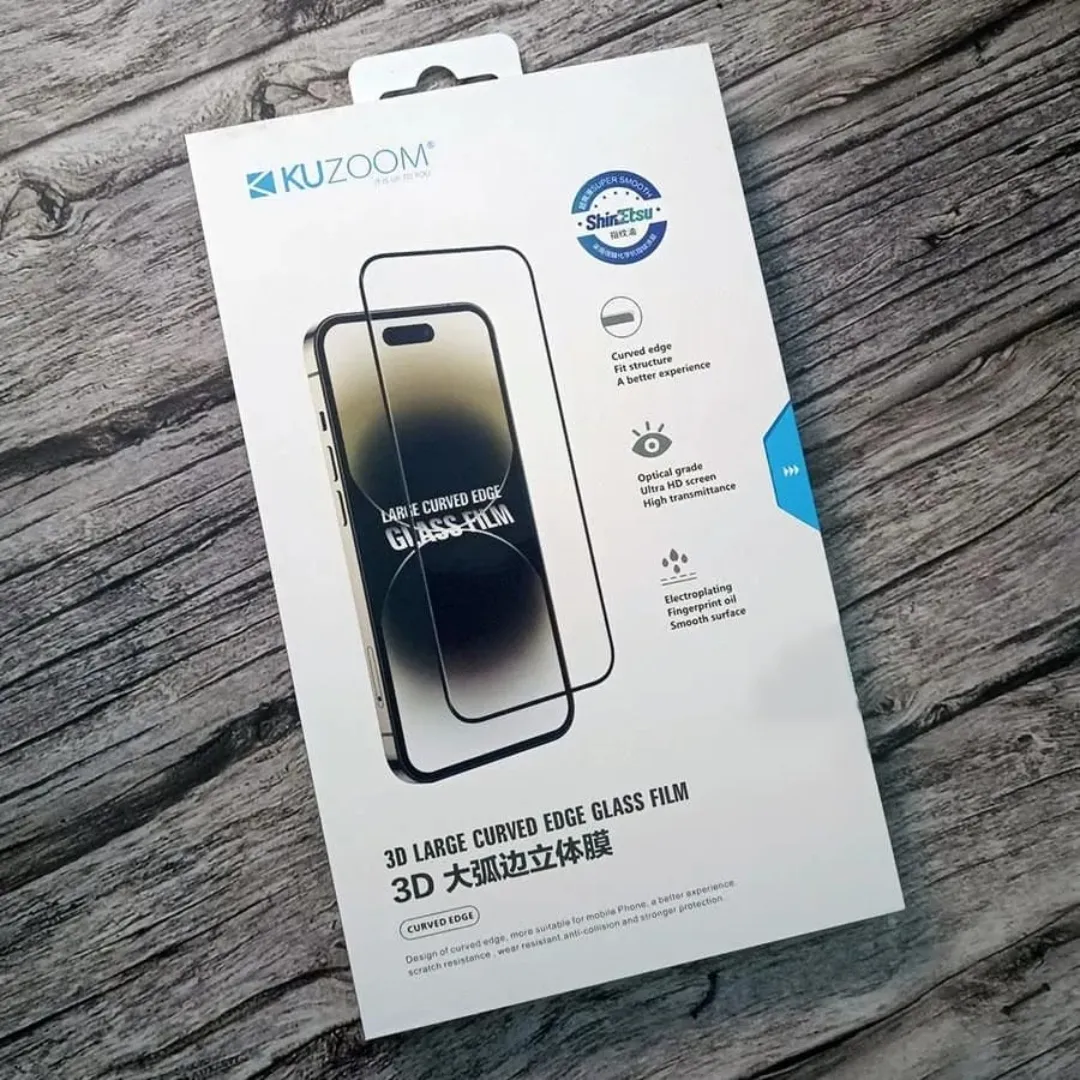 Kuzoom 3D Large Curved Edge Full Screen Tempered Glass Screen Protector Film 3D For Apple Iphone 16 Pro Max / 16 Pro / 16 Plus / 16 / 15 Pro Max / 15 Pro / 15 Plus / 15 / 14 Pro Max / 14 Pro / 14 Plus /14 / 13 Pro Max / 13 Pro / 13 / 12 Pro Max (Hd Clear)