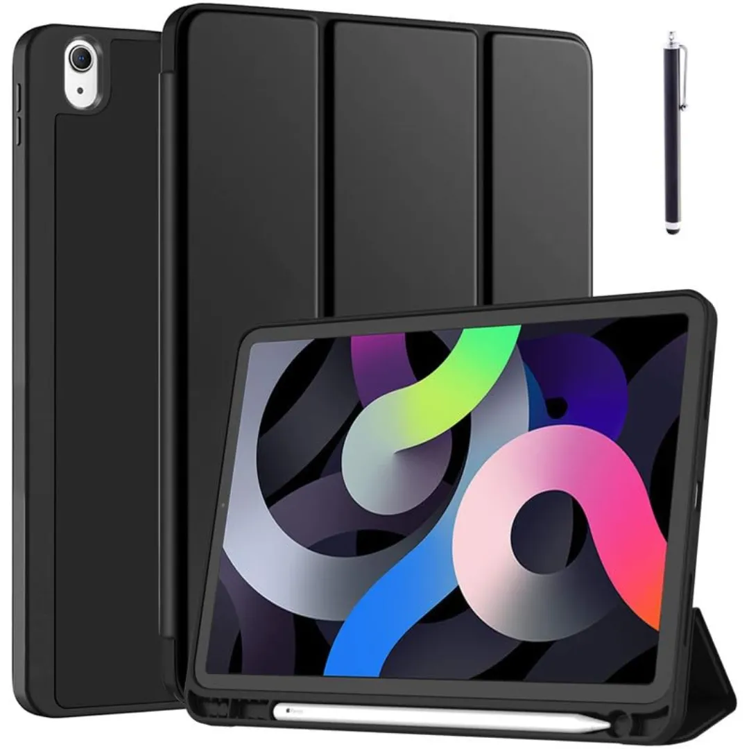 For Apple Ipad Air 4 (2020) 10.9 Inches (4Th Generation) Luxury Premium Silk Texture Horizontal Flip Leather Cover With 3-Folding Holder Smart Case With Pen Holder (Black-Blue) Phone Cases & Covers Price in Bangladesh - Mobile.com.bd