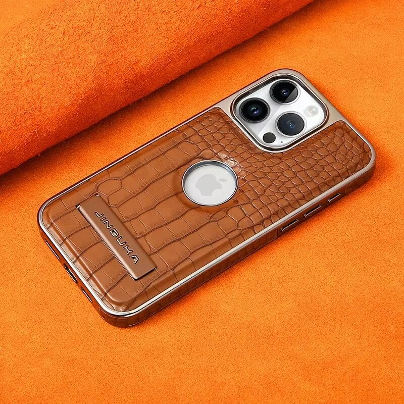 Back cover for all iphone Leather Material with Metal Magnetic Folding Stand,Luxury Leather back xover Invisible Stand Phone Case Cover for iPhone 12-15 (iPhone15 Pro Max,Brown)