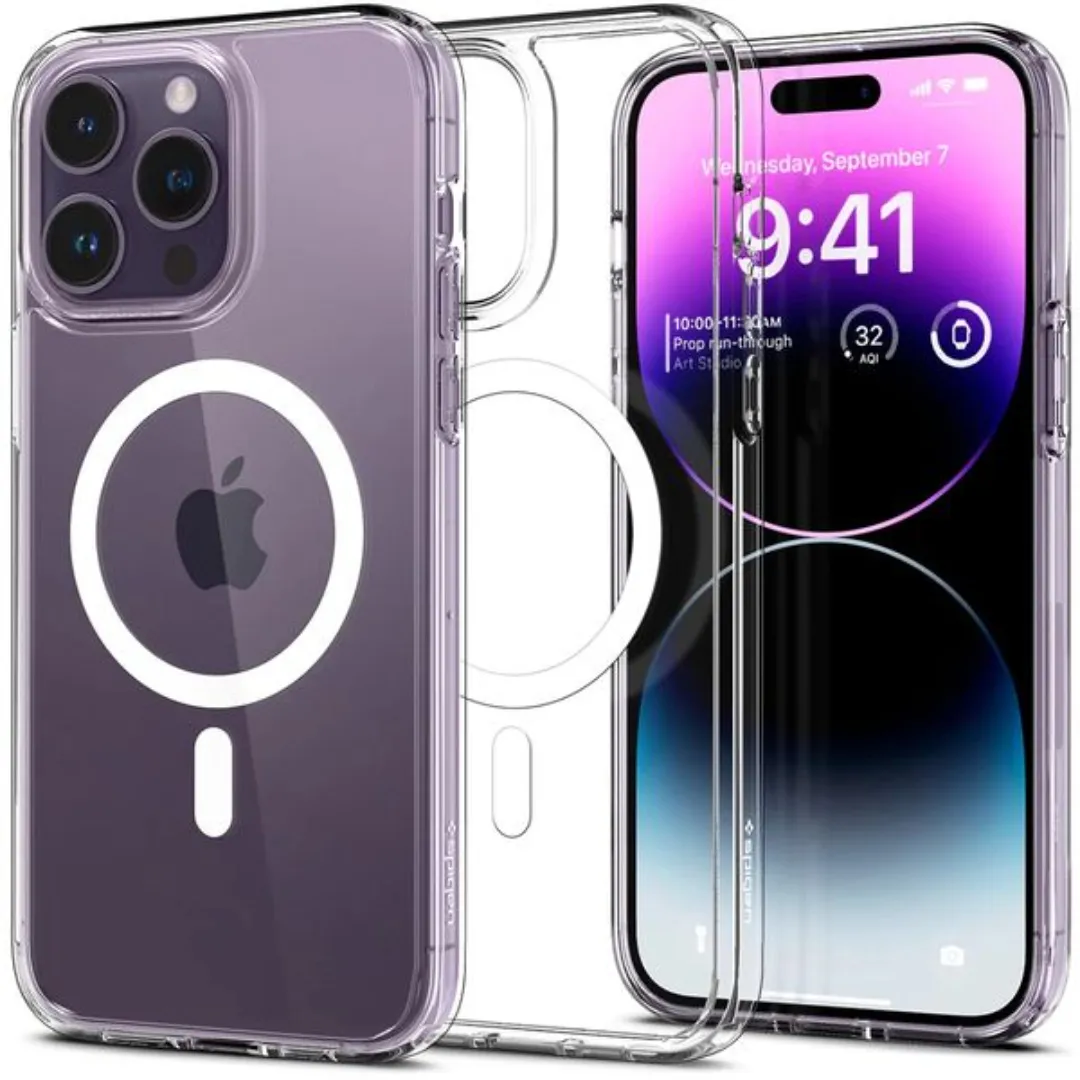 Spigen For Apple Iphone 14 Pro Max 6.7 Ultra Hybrid Magfit Clear Phone Case - White Ring - Certified Military-Grade Protection - Clear Durable Back Panel + Tpu Bumper - Magsafe Compatible, Clear Case With White Magfit Ring