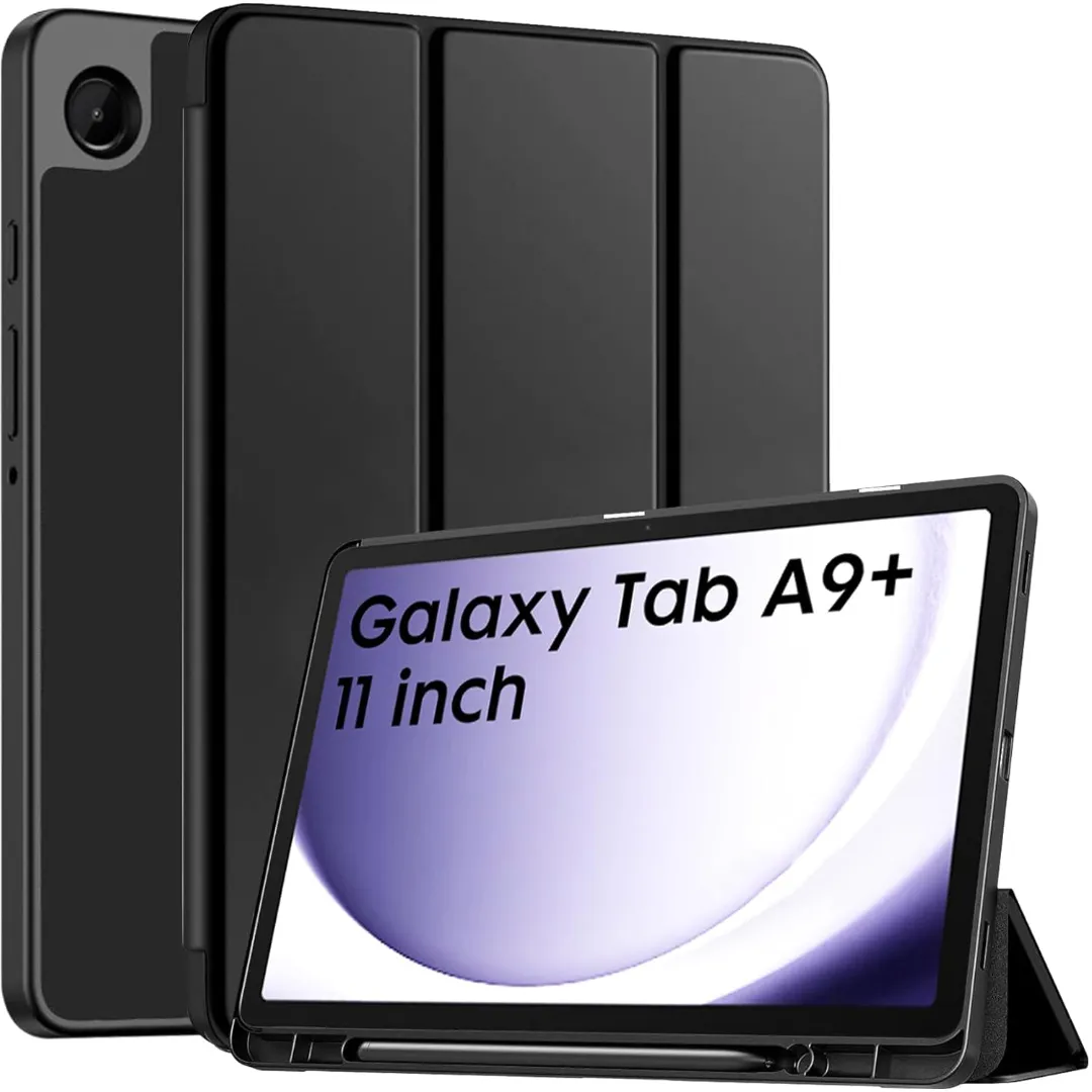 Flip Case For Samsung Galaxy Tab A9 Plus 11 Inch Trifold Smart Soft Flexible Flip Case Cover With S Pen Holder With Auto Sleep Wake Stand Cover Black / Navy Blue Phone Cases & Covers Price in Bangladesh - Mobile.com.bd