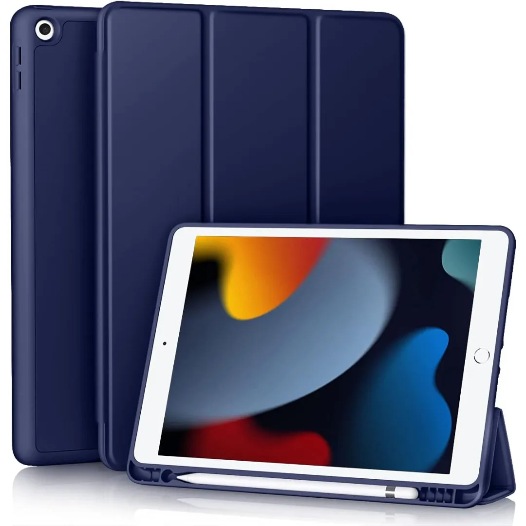 Vobafe Case For Ipad 9Th 8Th 7Th Generation 10.2 Inch Case (2021/2020/2019 Model, Ipad 9/8/7), Flexible Tpu Back Cover, With Pencil Holder, Auto Wake/Sleep, Black - Blue