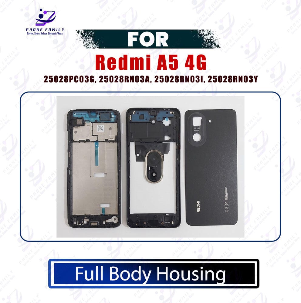 Redmi A5 4G Complete Full Body Casing (Back Cover + LCD Middle Frame) 25028PC03G, 25028RN03A, 25028RN03I, 25028RN03Y Body Housing Price in Bangladesh - Mobile.com.bd