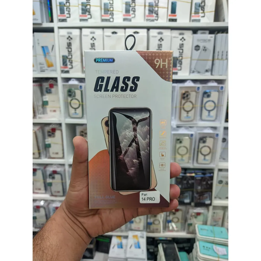 Premium 9H Full Glue Tempered Glass Screen Protector For All New Apple Iphone 14 Pro 6.1 2022 Curved No Side Black Bezel Screen Protector With Dust Filter Phone Cases & Covers Price in Bangladesh - Mobile.com.bd
