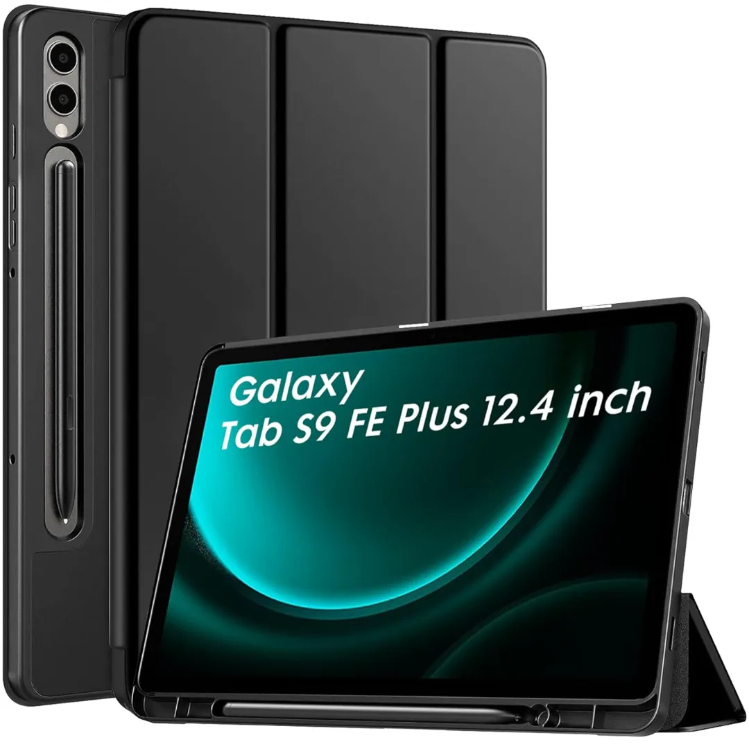 Robustrion Cover For Samsung Tab S9 Fe Plus 12.4" Cover Case Flip Stand Back Case Cover [S Pen Holder] For Samsung Galaxy Tab S9 Plus/Tab S9+ Cover Tablet Cover With [Auto Sleep/Wake]-Black/Navy Blue
