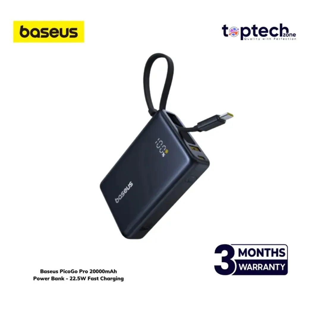 Baseus PicoGo Pro 20000mAh Power Bank – 22.5W Fast Charging with Built-in USB-C Cable & Digital Display Cables Price in Bangladesh - Mobile.com.bd