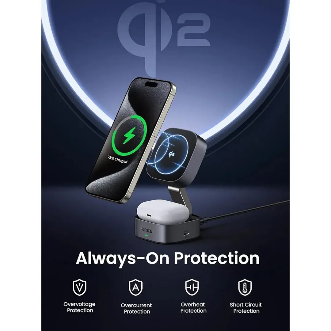 Ugreen MagFlow Qi2 2in1 Magnetic Foldable Wireless Charger Chargers Adapters Price in Bangladesh - Mobile.com.bd