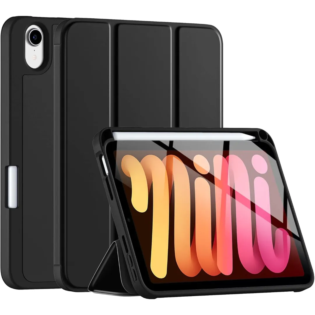 For Apple Ipad Mini Case For Ipad Mini 7 2024 8.9 Inch With Pencil Holder，[Support 2Nd Gen Pencil Wireless Charging] Soft Tpu Back Cover For Ipad Mini 6Th Generation-Black A2995 , A2996