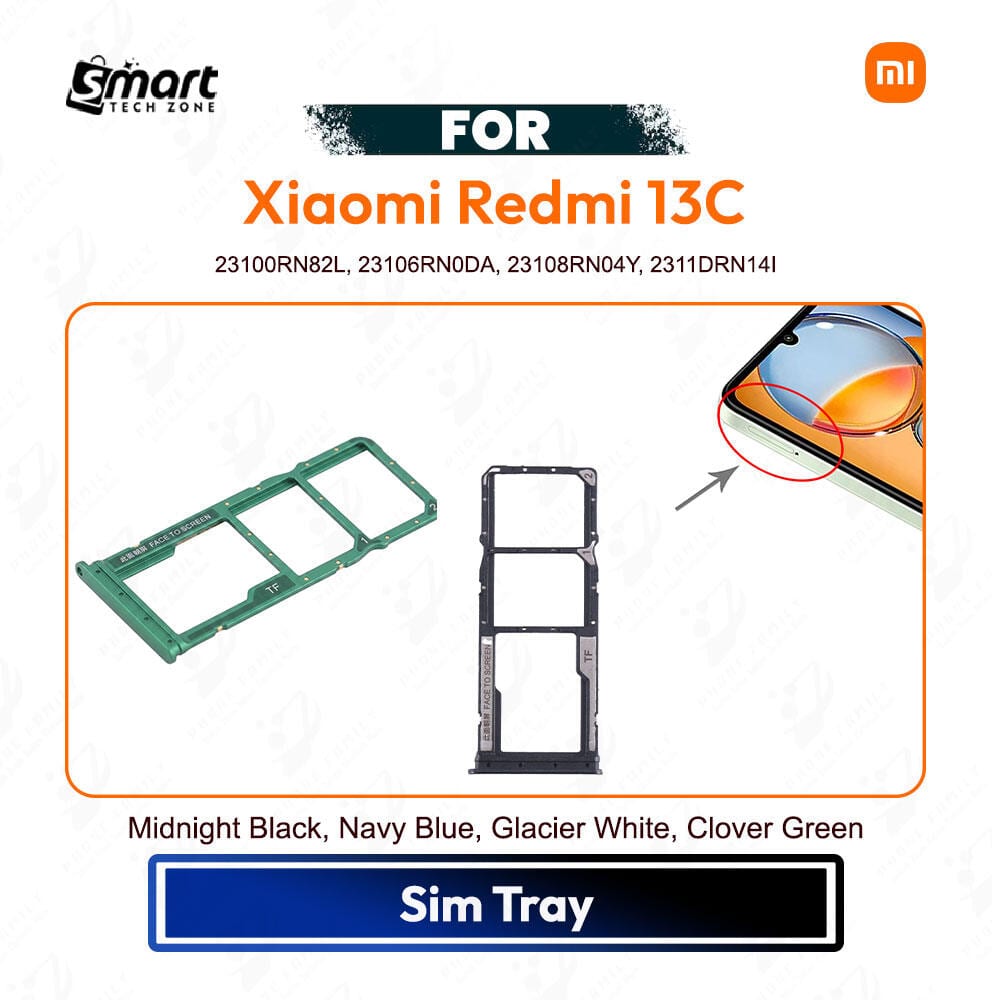 Xiaomi Redmi 13C Sim Tray Micro SD Card Slot Replacement Part | 23100RN82L, 23106RN0DA, 23108RN04Y, 2311DRN14I - Price in Bangladesh
