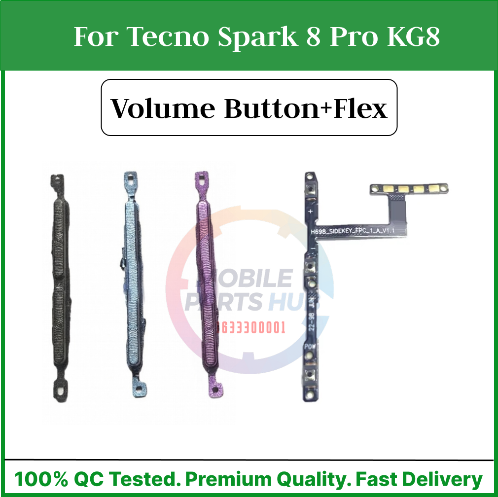 Tecno Spark 8 Pro KG8 Compatible With External Side Buttons Power On Off switch + Volume Control Button Outside Side Keys And Power Flex Cable switch Replacement Parts