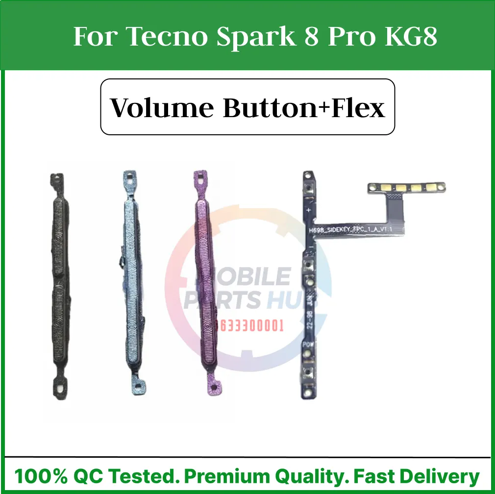 Tecno Spark 8 Pro KG8 Compatible With External Side Buttons Power On Off switch + Volume Control Button Outside Side Keys And Power Flex Cable switch Replacement Parts Flex Cables Price in Bangladesh - Mobile.com.bd