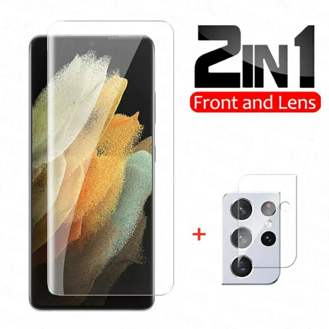 For Samsung Galaxy S21 Ultra Tempered Glass Uv Screen Protector + Camera Lens Protector