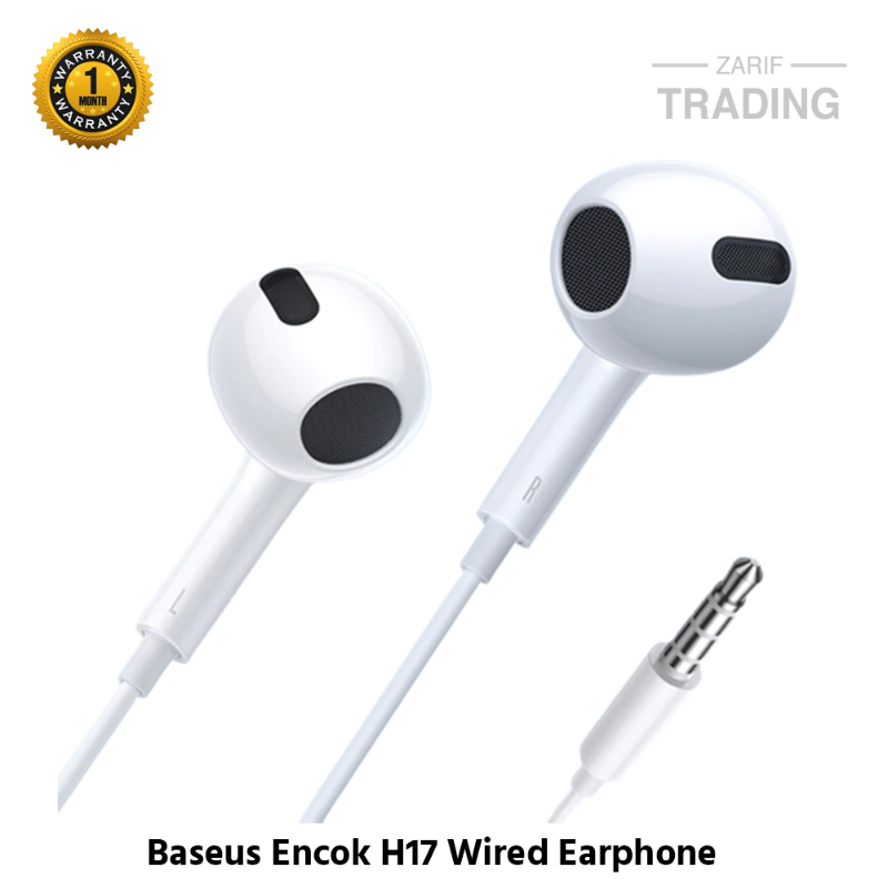 Baseus H17 Encok 3.5mm Lateral In Ear Wired Headphone White High Quality Stereo Earphone
