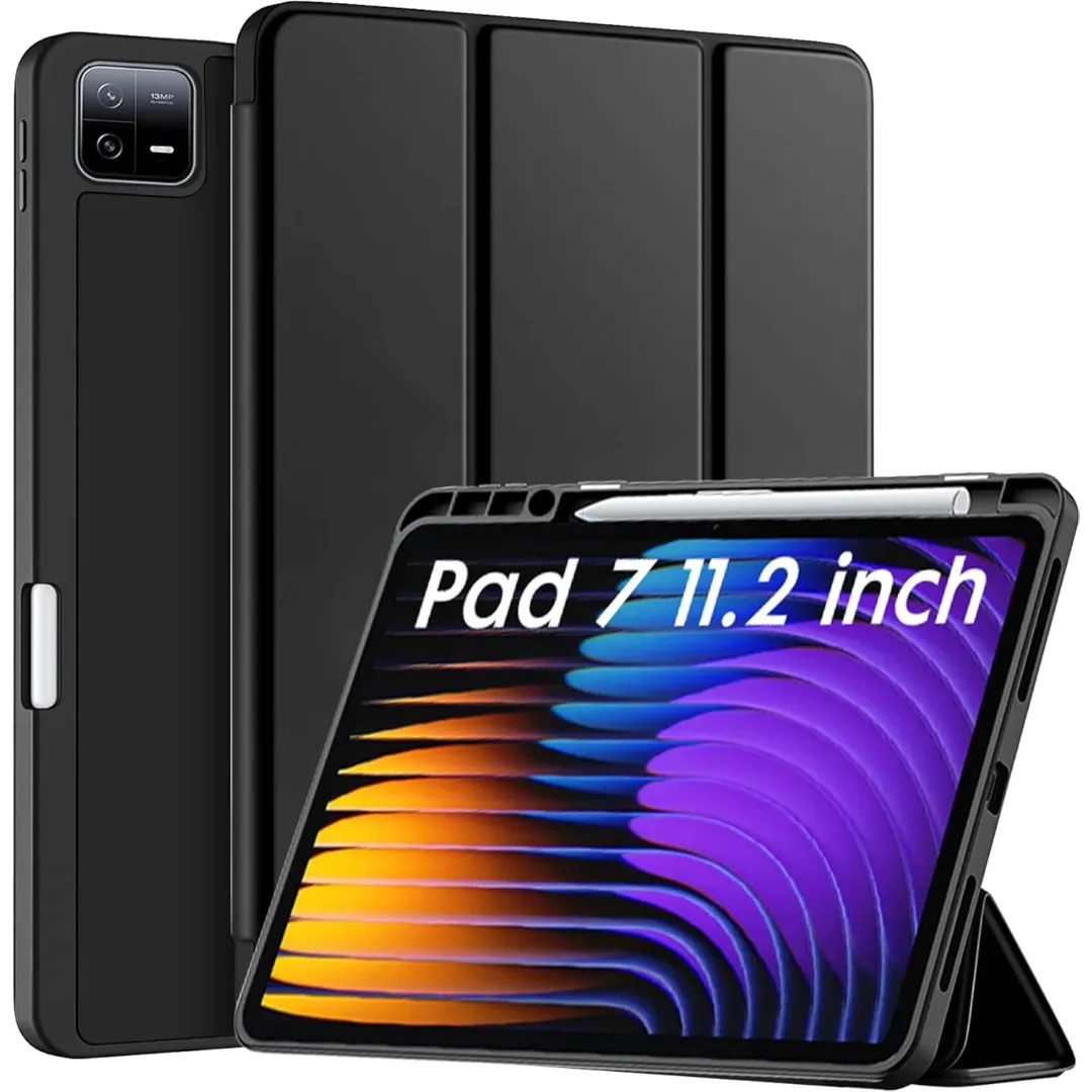 Proelite Cover For Xiaomi Mi Pad 7/7 Pro 11.2 Inch Cover, Soft Flexible Flip Case Cover With Pen Holder For Xiaomi Pad 7/7 Pro 11.2 Inch, Support Auto Sleep Wake, [Recoil Series] - Black / Navy Blue