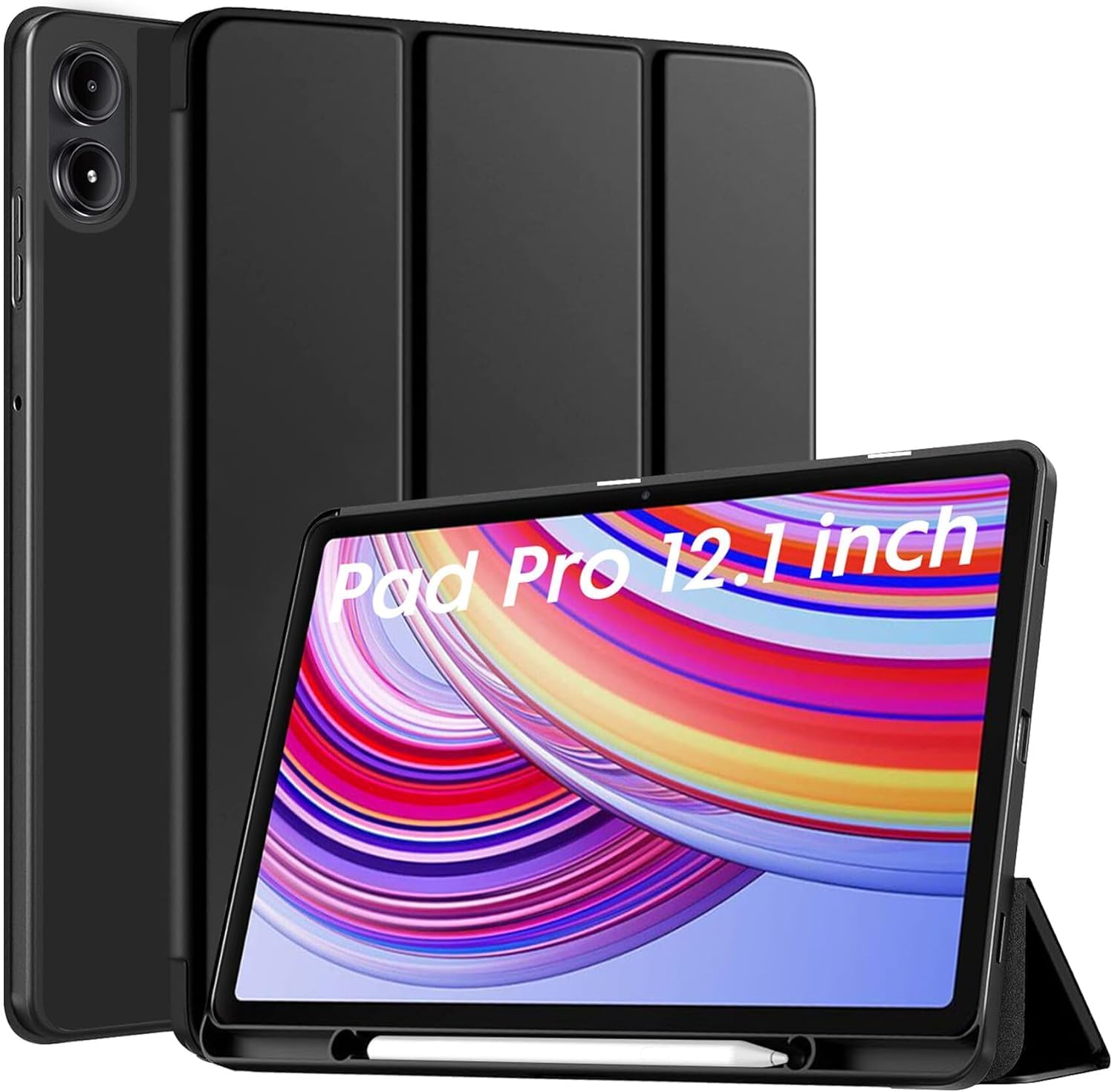 Premium Trifold Flip Cover Case for Xiaomi Redmi Pad Pro 5G 12.1 inch Tablet, Auto Sleep Wake, with Pen Holder (Black -Blue) - Price in Bangladesh