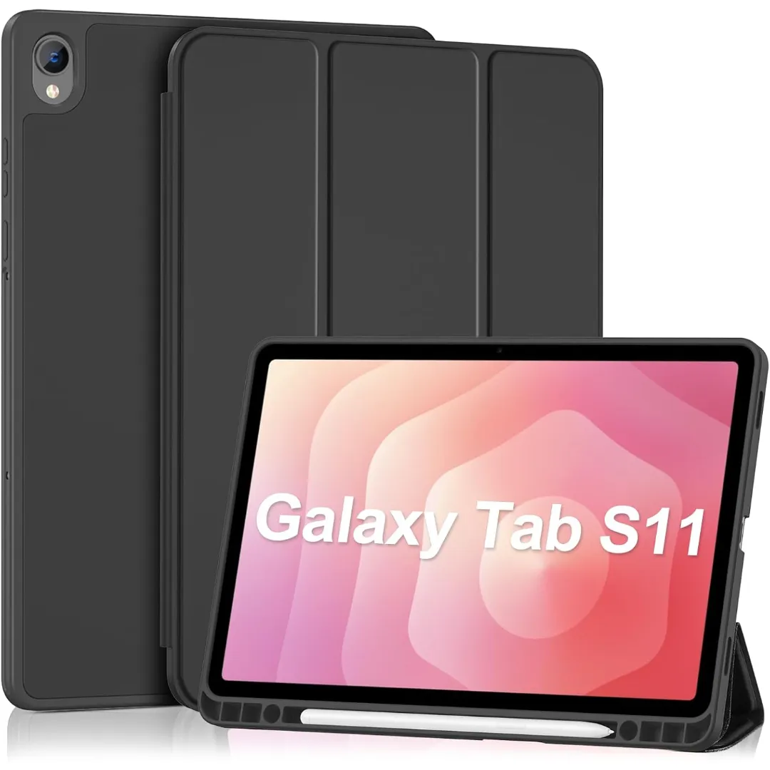 Premium Flip Case For Samsung Galaxy Tab S11 11 Inch 2025 Sm-X730/X736B With S Pen Holder, Slim Stand Soft Tpu Back Protective Cover, Support Auto Wake/Sleep, Black - Navy Blue