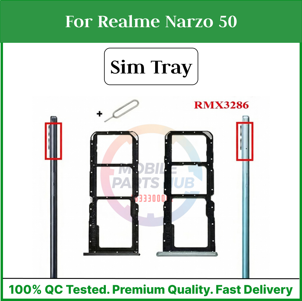 For Realme Narzo 50 Sim Tray Micro SD Card Slot with Sim Ejector Pin Replacement Parts