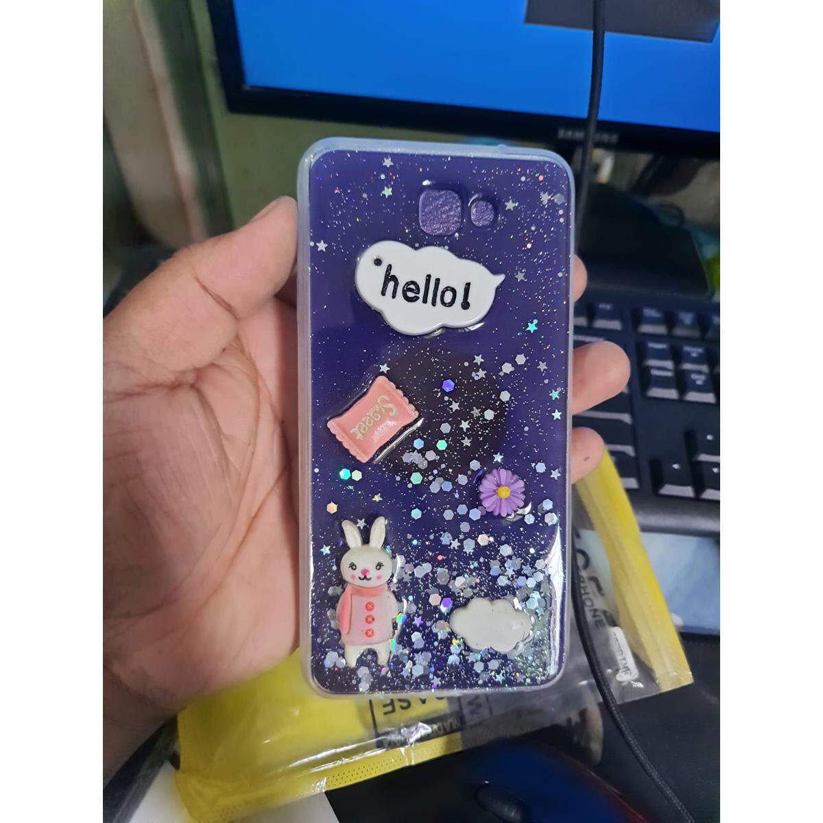 Samsung J7 Prime Hello Kitty Back Cover With Riband Soft Silicone Case - Phone Back Cover
