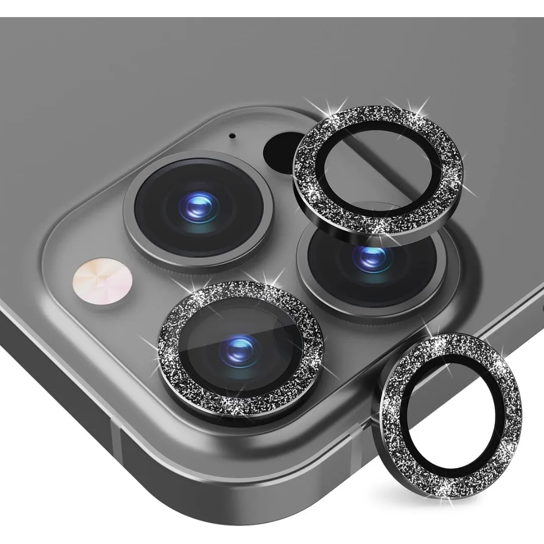 For Apple Iphone 13 Pro/ Iphone 13 Pro Max Camera Lens Protector, Bling Glitter Diamond Lens Cover 9H Tempered Glass Camera Cover Anti Scratch Shockproof Screen Protector Individual Metal Lens Ring - 3Pcs Glitter (Black) Phone Cases & Covers Price in Bangladesh - Mobile.com.bd