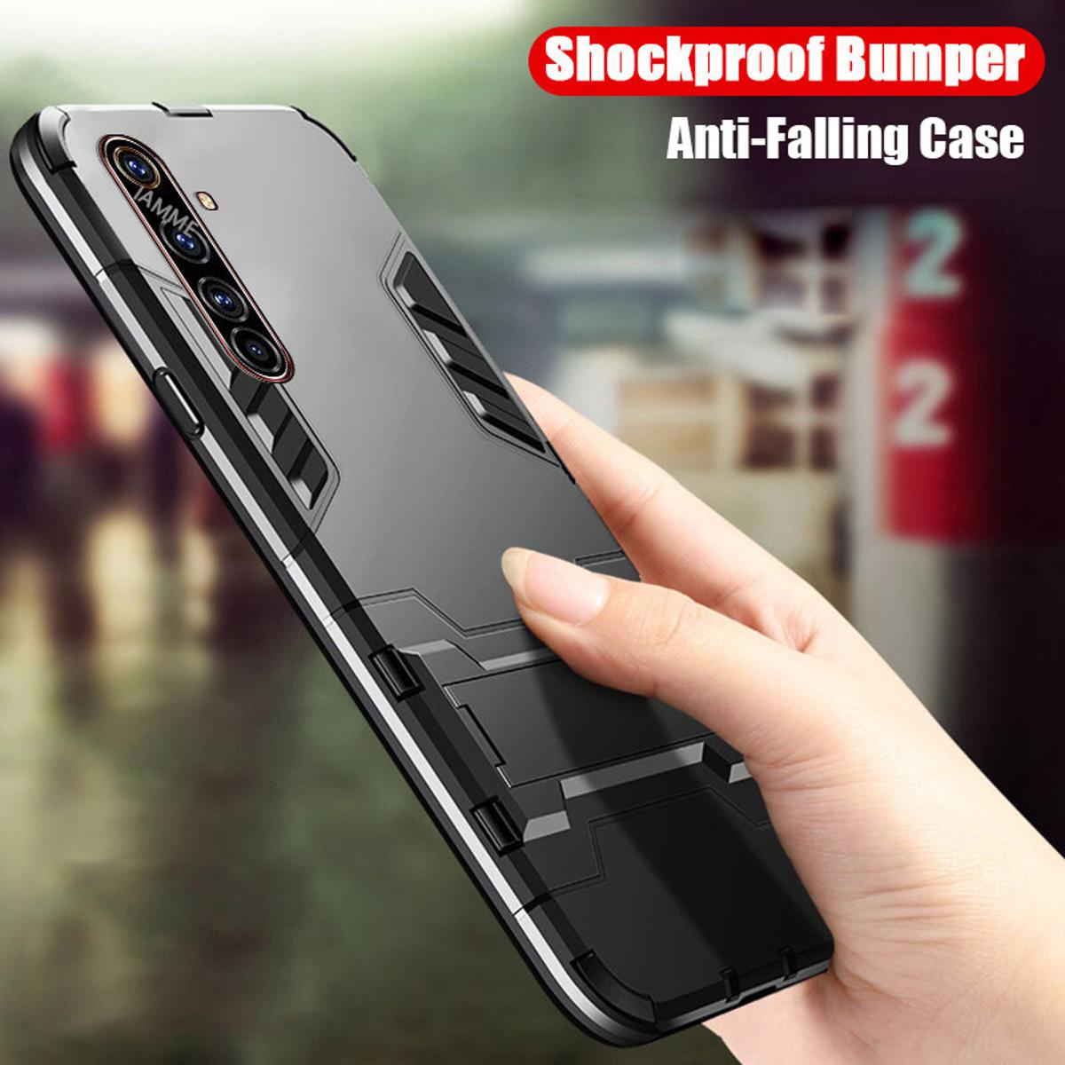 For realme XT back cover shockproof hybrid armor stand holder design hard plastic soft TPU silicone bumper phone case