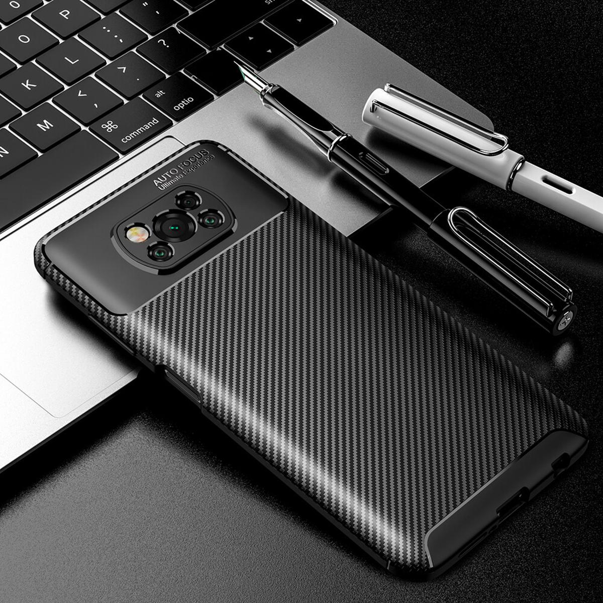 Lthmy for Xiaomi Poco X3 Pro beetle carbon fiber texture anti-fingerprint soft TPU shockproof protection back cover case