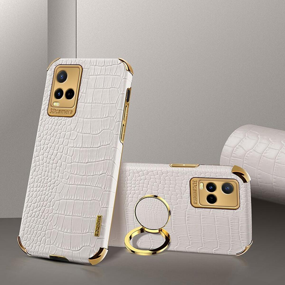 xprmy for vivo Y21 Phone Case Crocodile Leather Texture Electroplated Frame Camera Protection Soft TPU Shockproof Full Protection Back Cover