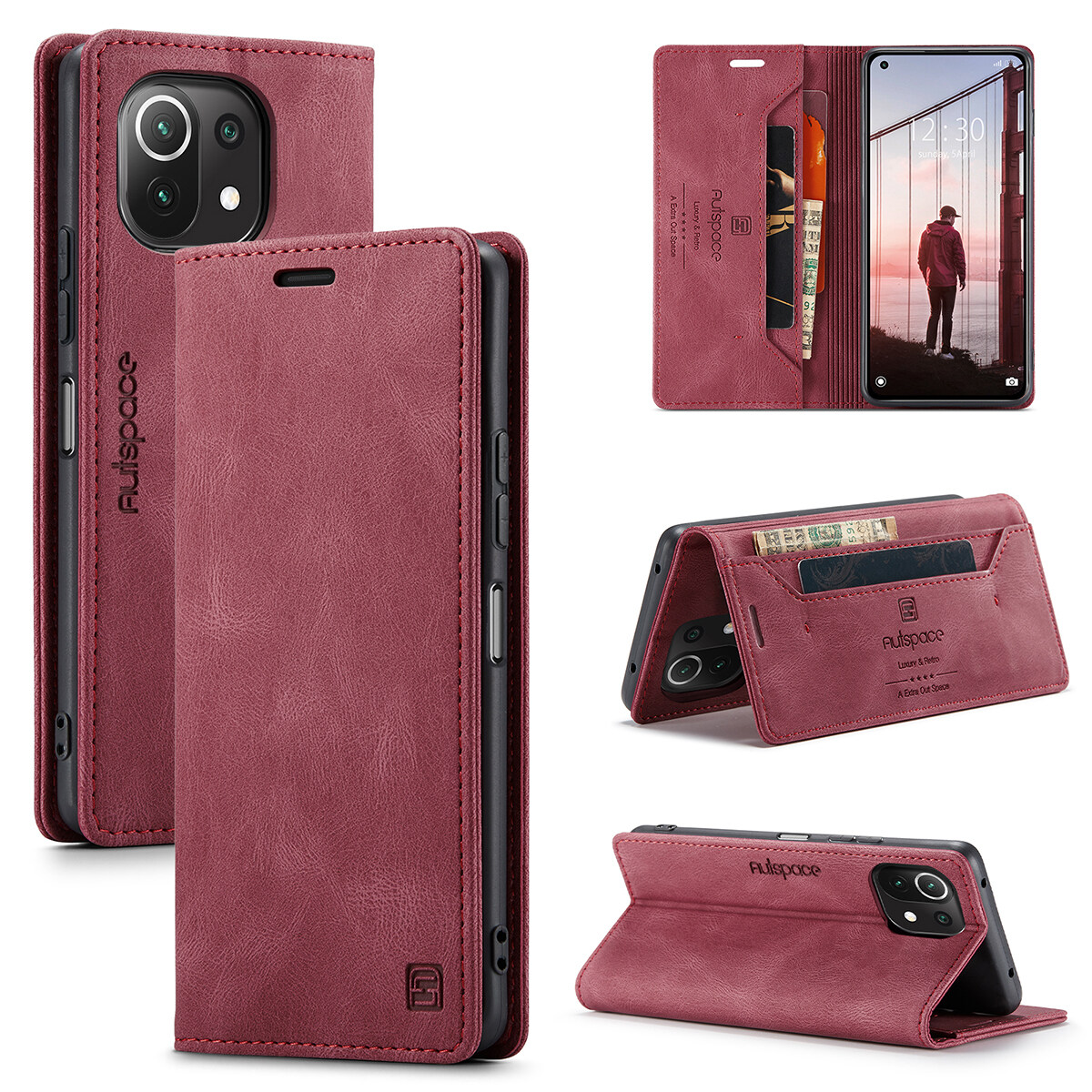 Lthmy for Xiaomi Mi 11 lite vintage leather flip cover stand magnetic closure shockproof case