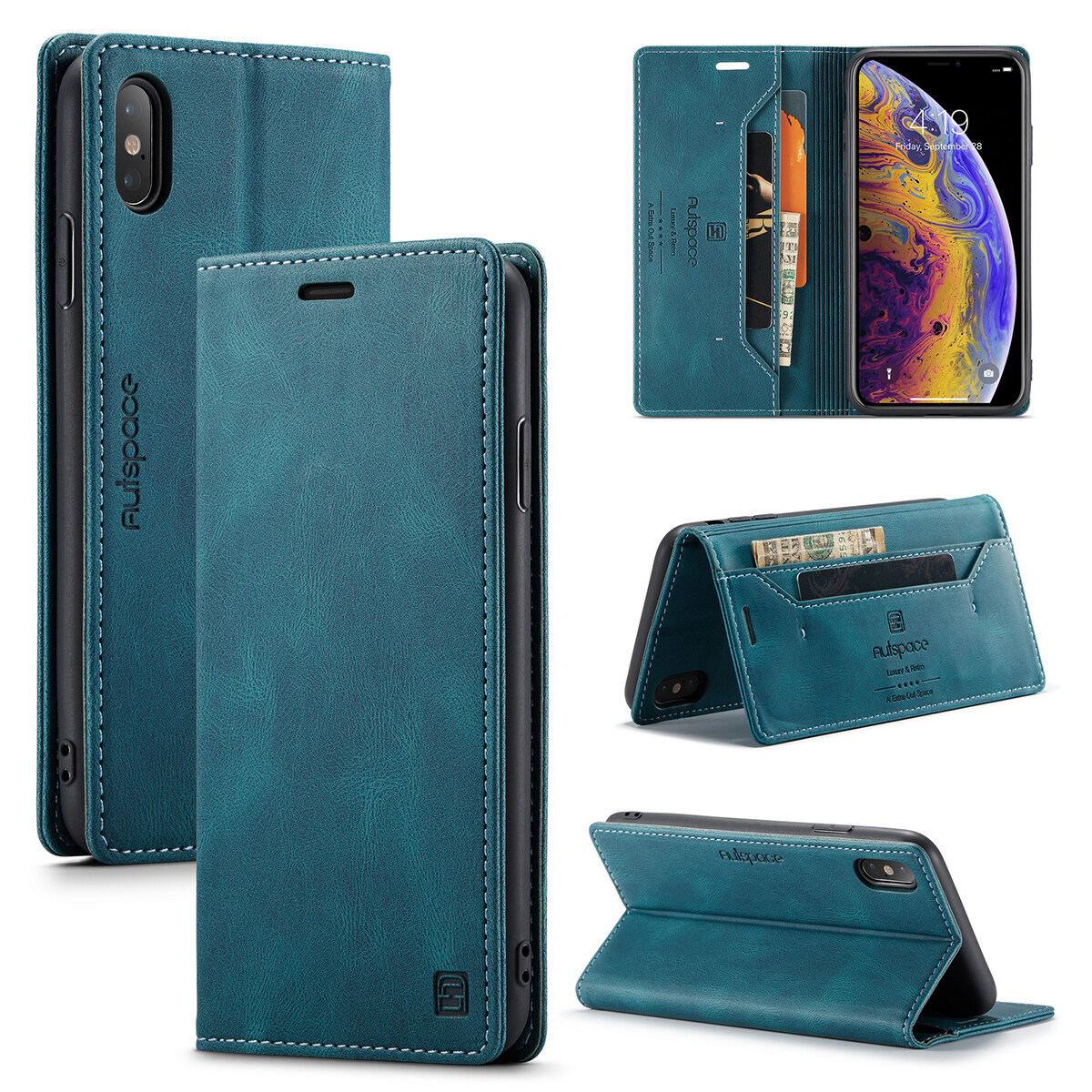 Lthmy for xs/X vintage leather flip cover stand magnetic closure shockproof case