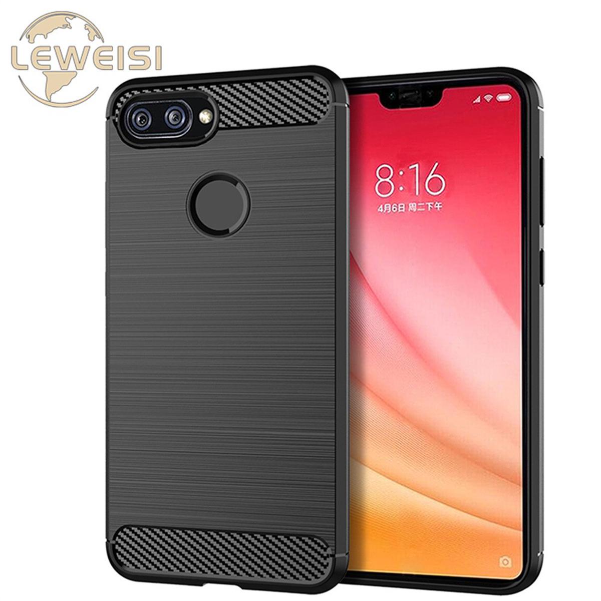 Leweisi carbon fiber bumper case for Xiaomi Mi 8 Lite back cover shockproof protective cover