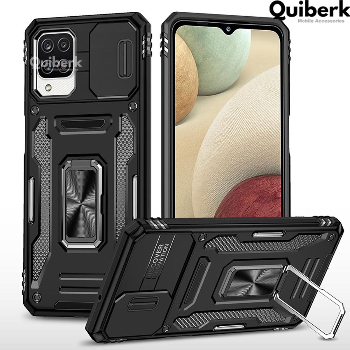 Quiberk for Samsung Galaxy A12 phone case slide camera cover magnetic leg hard shockproof back shell