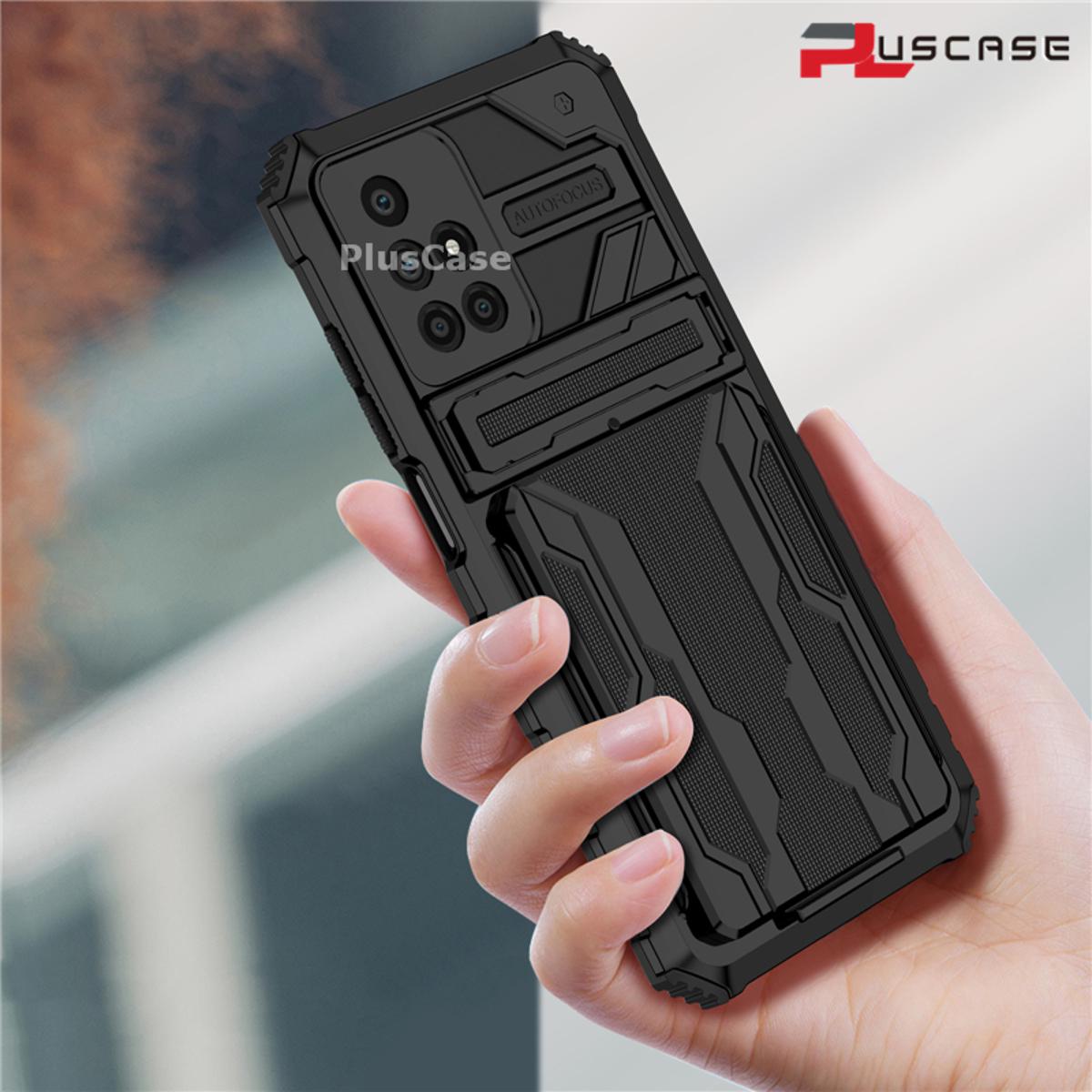 Pluscase for Xiaomi Redmi 10/R EDMI 10 2022 card holder case slot lens protective sleeve leg cover phone back cover