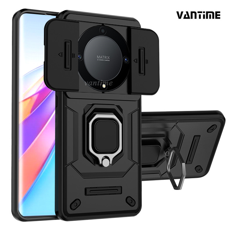 Vantime for honor x9b 5g hard case sliding lens protective magnetic stand back cover