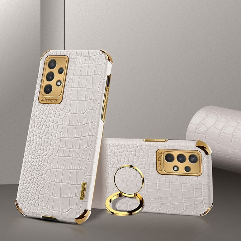 Luxury plating crocodile pattern leather phone case Holder for Samsung Galaxy A72/Galaxy A72 5G magnetic car ring stand cover