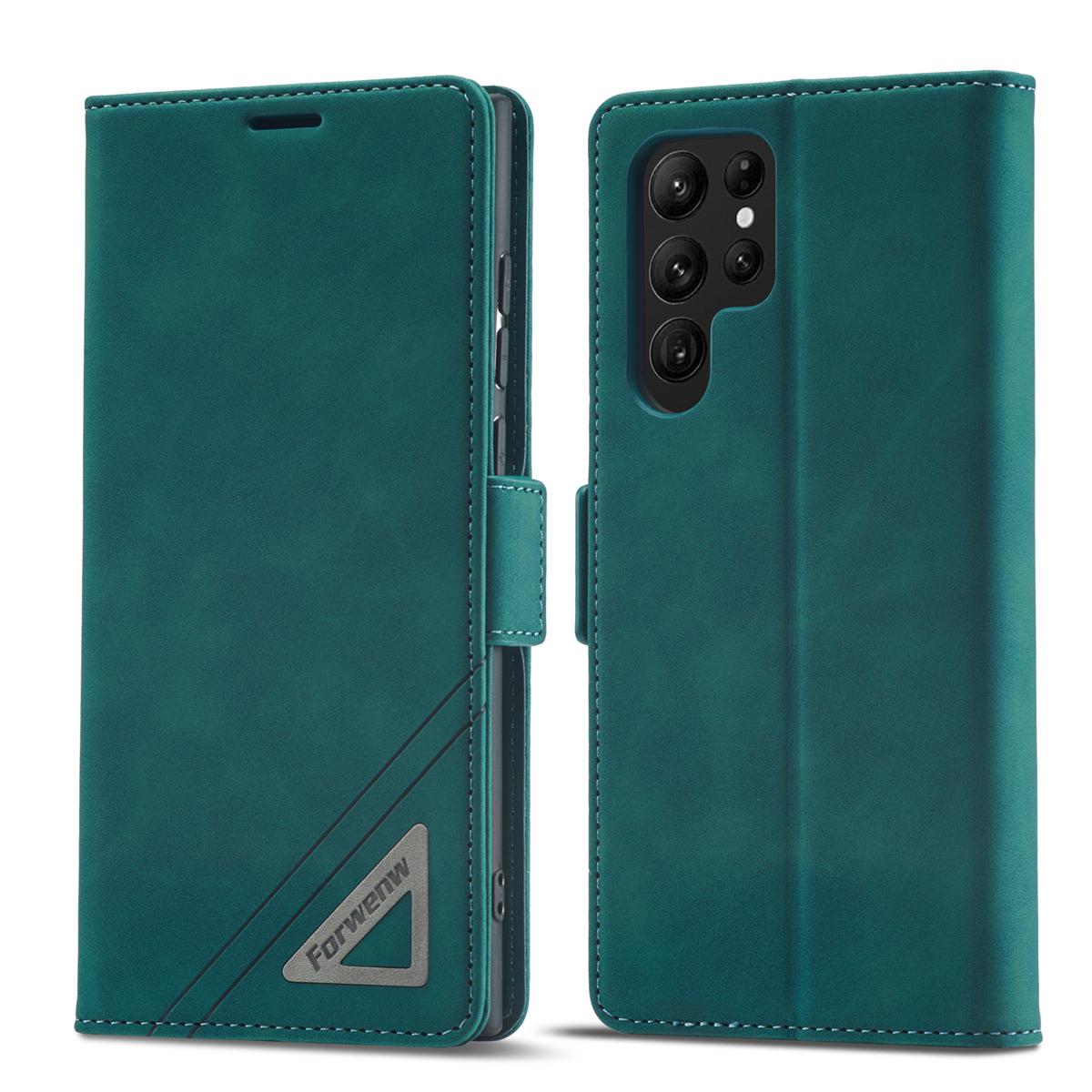 （COD)For Samsung Galaxy S22 Ultra 5G Forwenw Dual-side Buckle Leather Phone Case