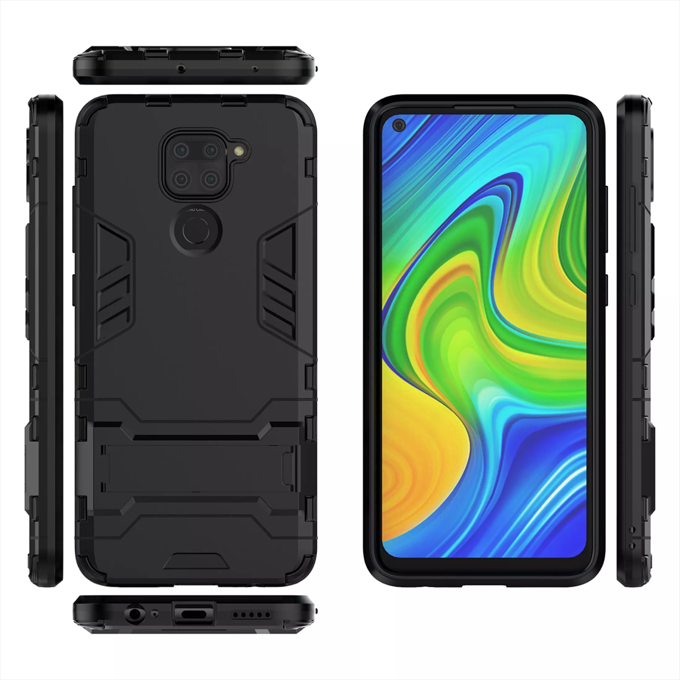 For Xiaomi Redmi Note 9 / Xiaomi Redmi 10X 4G  - Kickstand Cover Hard Pc+ Flexible Silicon Rim Bumper Armor Phone Casing Back Cover - Phone Back Cover (Back Case Cover For Smartphone)