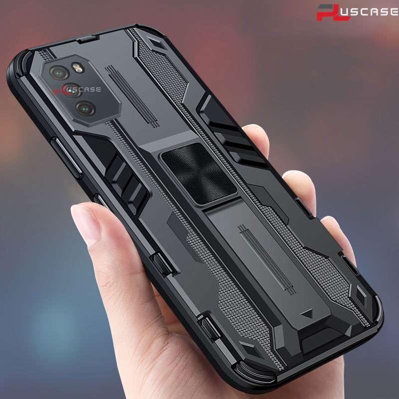 Pluscase for Xiaomi Poco M3 kickstand phone case lens protector hard impact-resistant cover