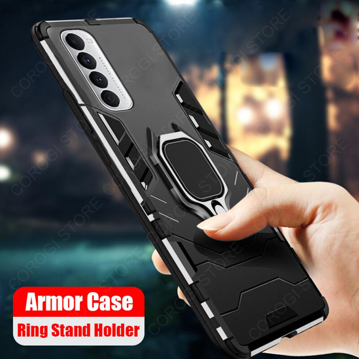 For OPPO Reno4 Pro / OPPO Reno 4 Pro Back Cover Grade Shockproof Armor Metal Ring Stand Holder Magnetic Car Mount Hard Phone Case